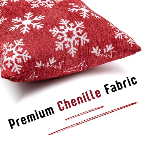 Image of 2 Pack Christmas Pillow Covers 18x18, Chenille Double-Sided Snowflake & Christmas Tree Decorative Throw Pillow Cases, Soft Farmhouse Holiday Cushion Covers for Sofa Couch Bed(Red,18x18)
