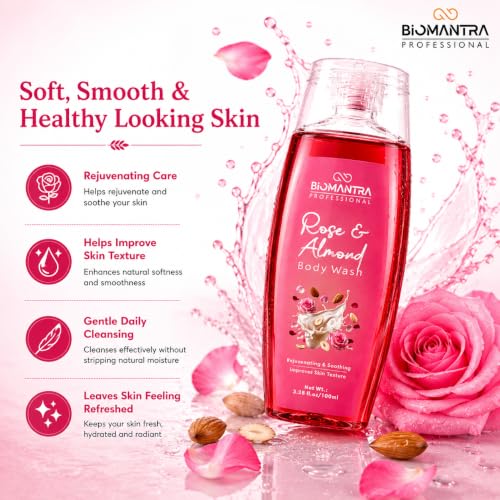 Image of Rose & Almond Body Wash | Rejuvenating & Soothing Body Cleanser | Helps Improve Skin Texture | Moisturizing Daily Shower Gel for Soft & Healthy Looking Skin | 100ml