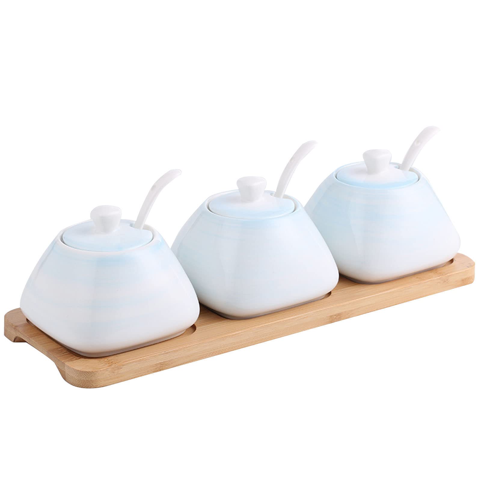 Tarro de especias de porcelana, azucarero, azucarero de cerámica colorido con tapa, azucarero de porcelana con cuchara, salero pequeño, tarro de almacenamiento, for cafetería, restaurante-azul-individ