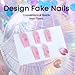 Rchovsam Medium Square Press on Nails Pink False Nails Star Diamond Design Fake Nails Full Cover Gel Nails Press Ons Kit for Womens 24pcs