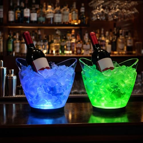 Japard LED Ice Buckets 2l Clear Plastic Beer Buckets with LED Light RGB Colors Changing Cooler Ice Container with Stand for Party Home Bar Ktv Clubs
