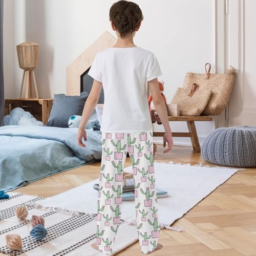 Boy's Lounge Pants Cactus Flower Heart Pink Pot Kids Jogger Pants Elastic Waist Long Bottoms with Pockets 6-14 Years3