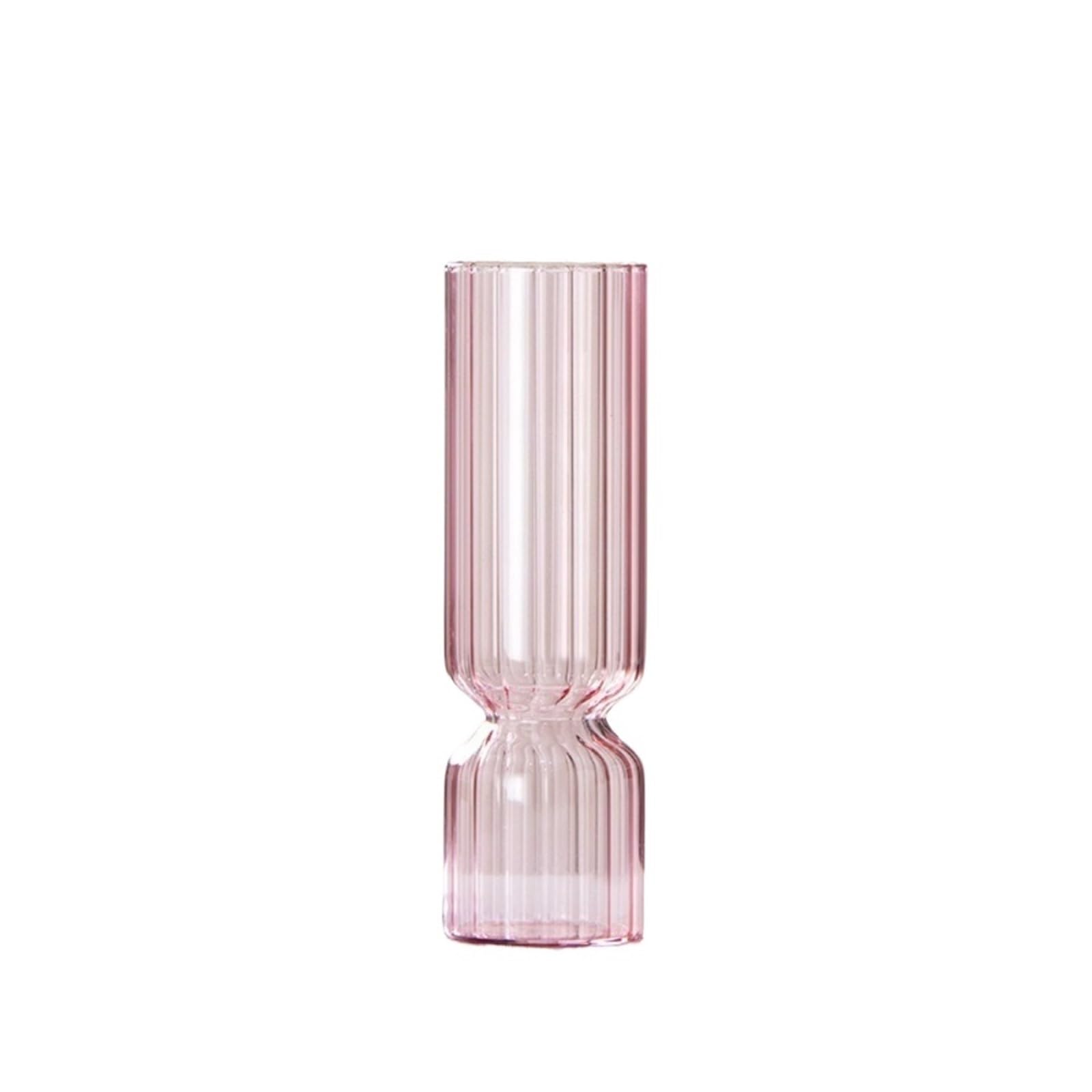 Geometric Vases Transparent Hydroponic Striped Glass Vase Table Centerpiece Decorations Modern Living Room Ornament(Pink)