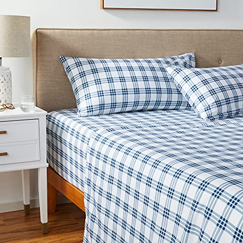 Image of Eddie Bauer - King Sheets, Cotton Percale Bedding Set, Crisp & Cool Home Decor (Navy Plaid, King)
