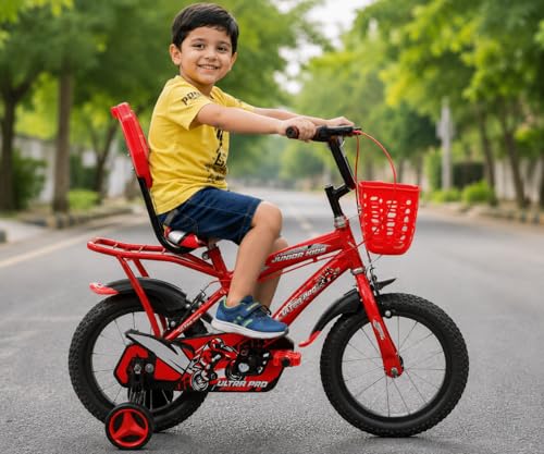 Image of JUNIOR KID 14T PRO Ultra Cycle for Kids | Rigid Bicycle for Kids with Training Wheels |Kid Cycle for 2-5 Years of Children, 8 Inches Red