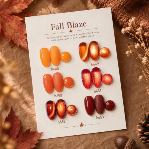Image of Beetles Fall Gel Nail Polish - 6 Colors Cat Eye UV LED Soak Off Manicure Set with Magnet, Orange Copper Brown Red Glitter Shades 7.5ml