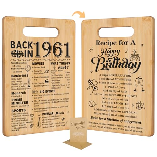 65th Birthday Gifts for Women Men,Back in 1961&Recipe for A Happy Birthday Double Sided Cutting Board Present for Her Him,65th Bday Gift Ideas,Cool Presents for 65 Year Old Woman