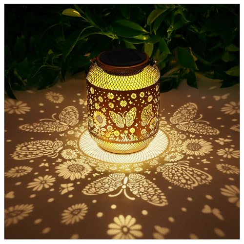 Image of Solar Lanterns Outdoor Waterproof Butterfly Garden Decor Birthday Gifts for Women Mom Grandma Hanging Solar Lights Metal Decoration Outside for Yard, Patio, Backyard, Porch, Pathway