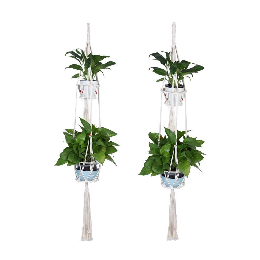 Supports Suspension Plantes En Macramé - 2 Pièces - Coton - Longueur 56 Cm - Pour Balcon, Bureau, Jardin