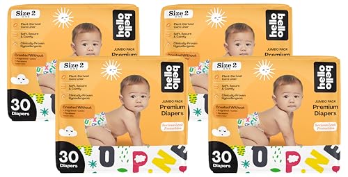 Image of Hello Bello Premium Baby Diapers Size 2 I 30 Count of Disposable, Extra-Absorbent, Hypoallergenic Baby Diapers with Snug and Comfort Fit I Alphabet Soup (Pack of 4)
