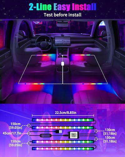 Luces de neon para coche bajo el salpicadero con control App 7