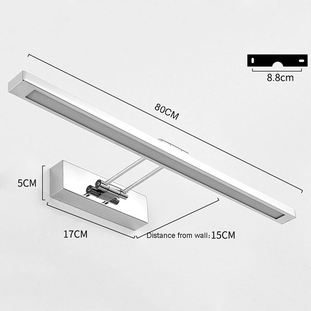 180° Einstellung Spiegellampe LED Silber Spiegelleuchte Wandleuchte Badezimmer Wasserdicht Toilette Badezimmer Spiegellicht IP44 Rostfreier Stahl Spiegel Frontlicht L80CM 16W,80cm warm light