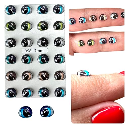 358-7: 3D Resin Googly & Wiggle Eyes (24 Pcs/12 Pairs) 7mm – Blue, Green, Gray, Brown – Self-Adhesive for DIY Crafts, Clay, Felt, EVA, Cold Porcelain, Polymer Clay, Sculptures, Amigurumi
