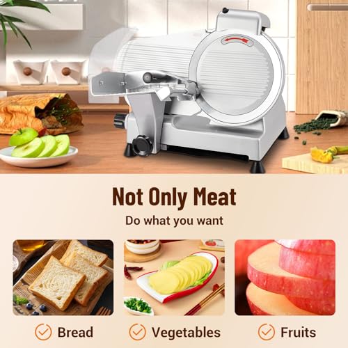 Electric Meat Slicer, 10" Non-sticky Stainless Steel Blade, Electric Frozen & Deli Meat Cheese Ham Food Slicer with Sharpening Stone, Adjustable Slice Thickness, for Home & Commercial, 240W