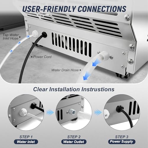 Image of 100LBS /24H Commercial Spray Ice Maker, 25LBS Storage Bin, Stainless Steel Ice Machine with Automatic Cleaning, Freestanding Undercounter Ice Maker for Restaurant Bar Home