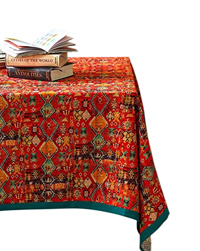 Nabis Linen Tablecloth Rectangle Square Round Orange Table Cover,Custom Floral Retro Red Table Cloth,Decorative Handmade Tablecloth For Home Decor Indoor Outdoor Holiday Party (63X95Inch/160X240Cm) #TOP18