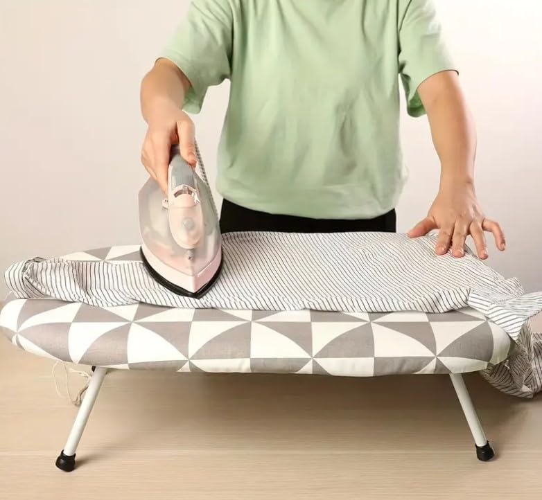 Image of Handcuffs Ironing Board Tabletop Ironing Stand with Foldable Legs | Portable Mini Iron Table for Small Spaces Dorms & Laundry Rooms (Grey /White)