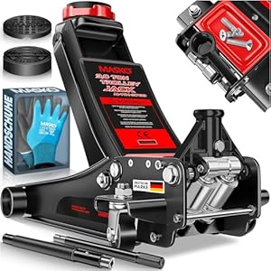 MASKO® Wagenheber hydraulisch 3T Flache Hubhöhe 85-485mm 3X Gummiauflage KFZ Rangierwagenheber SUV, 360° Rollen, inkl. Handschuhe, Rollen Heber Unterstellbock für tiefergelegt bis hoch