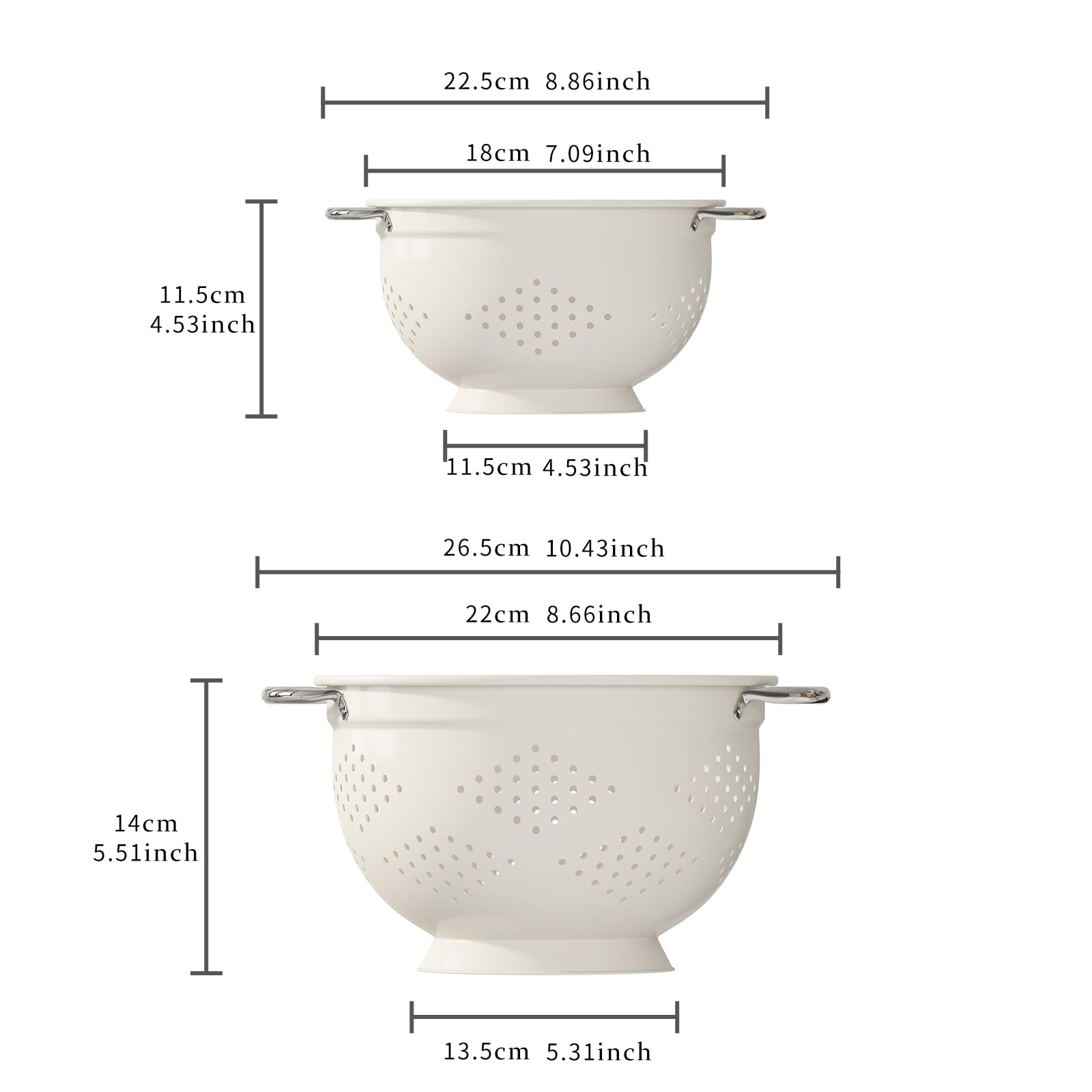 Juego de 2 coladores de metal, cesta coladora con asas de 2 y 3.5 cuartos de galón, perfecto para pasta, verduras, bayas, verduras, frutas, base sólida con recubrimiento en polvo, juego de coladores