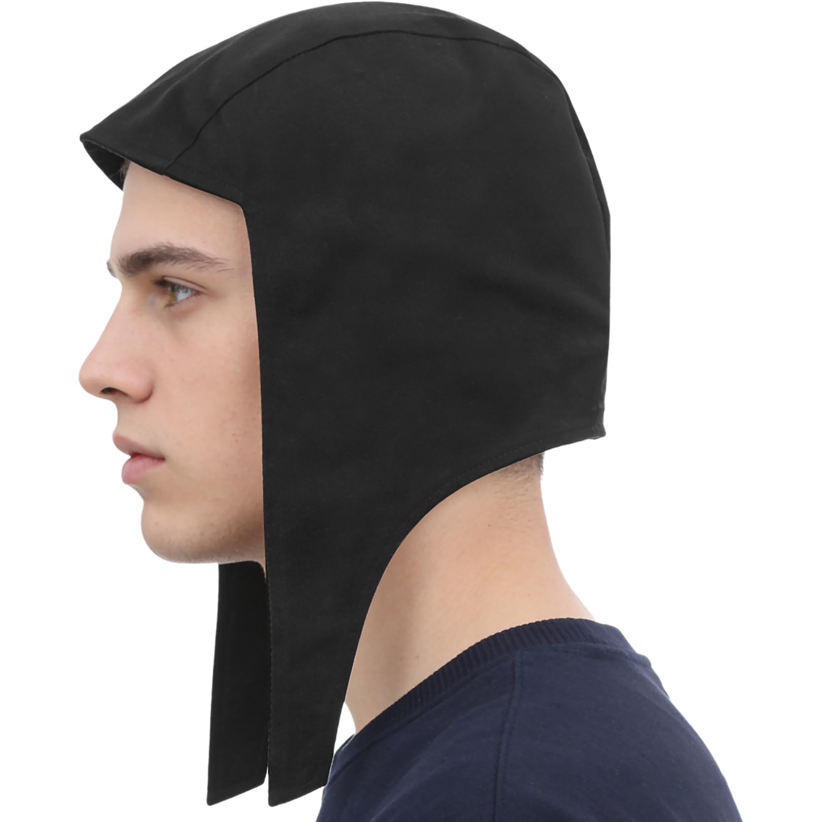 FEESHOW Medieval Coif Cap Linen Hats Bonnet with Ear Flaps Victorian Peasant Cosplay Arming Cap Black One Size