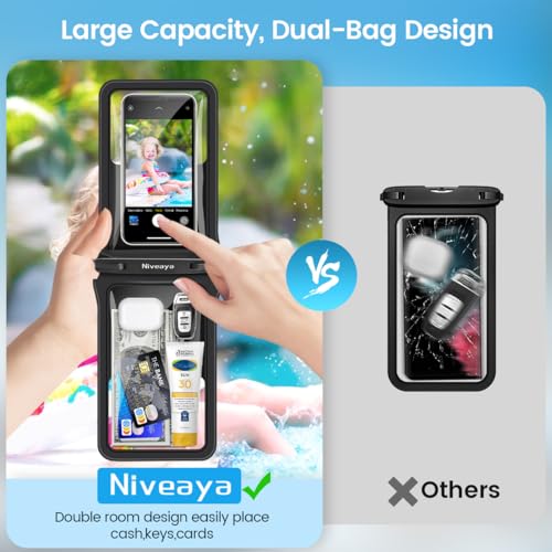 Niveaya Double Space Large Waterproof Phone Pouch 2 Pack up to 8 3 Black - image 8