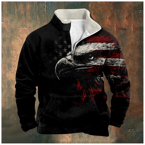 MARSVOVO Men's Outdoor Casual Stand Collar Long Sleeve Sweatshirt Quarter Zip Shirts Vintage Print Fashion Cowboy Hoodie3