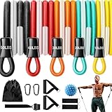 AlpinexFit トレーニングチューブ ストレッチバンド ゴムチューブ ラテックス糸トレーニングチューブ, 68kg/150LBS 5段階負荷強度, 引張ハンドル、足首バンド、抵抗ベルト、ドア固定装置、ハンドバッグ、ラテックス筋膜ボール付属