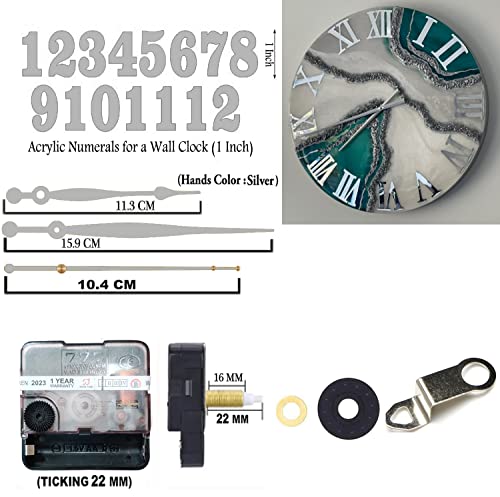 Image of 12 Pcs Arabic Mirrored Acrylic Numerals Movement Machine 22mm for Wood Resin Marble Clock Fancy Needles Pack 2 (Silver D3)