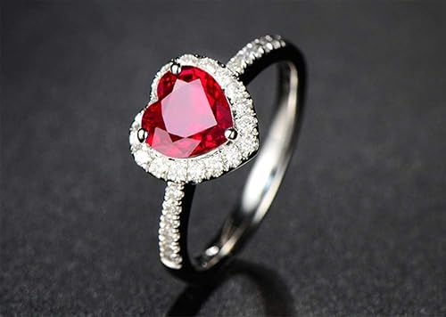 Miniatura 6 de Yaya Fashion - Anillos de boda clásicos para mujer, con forma de corazón de rubí rojo, chapado en plata 925, joyería fina para novia, accesorios de
