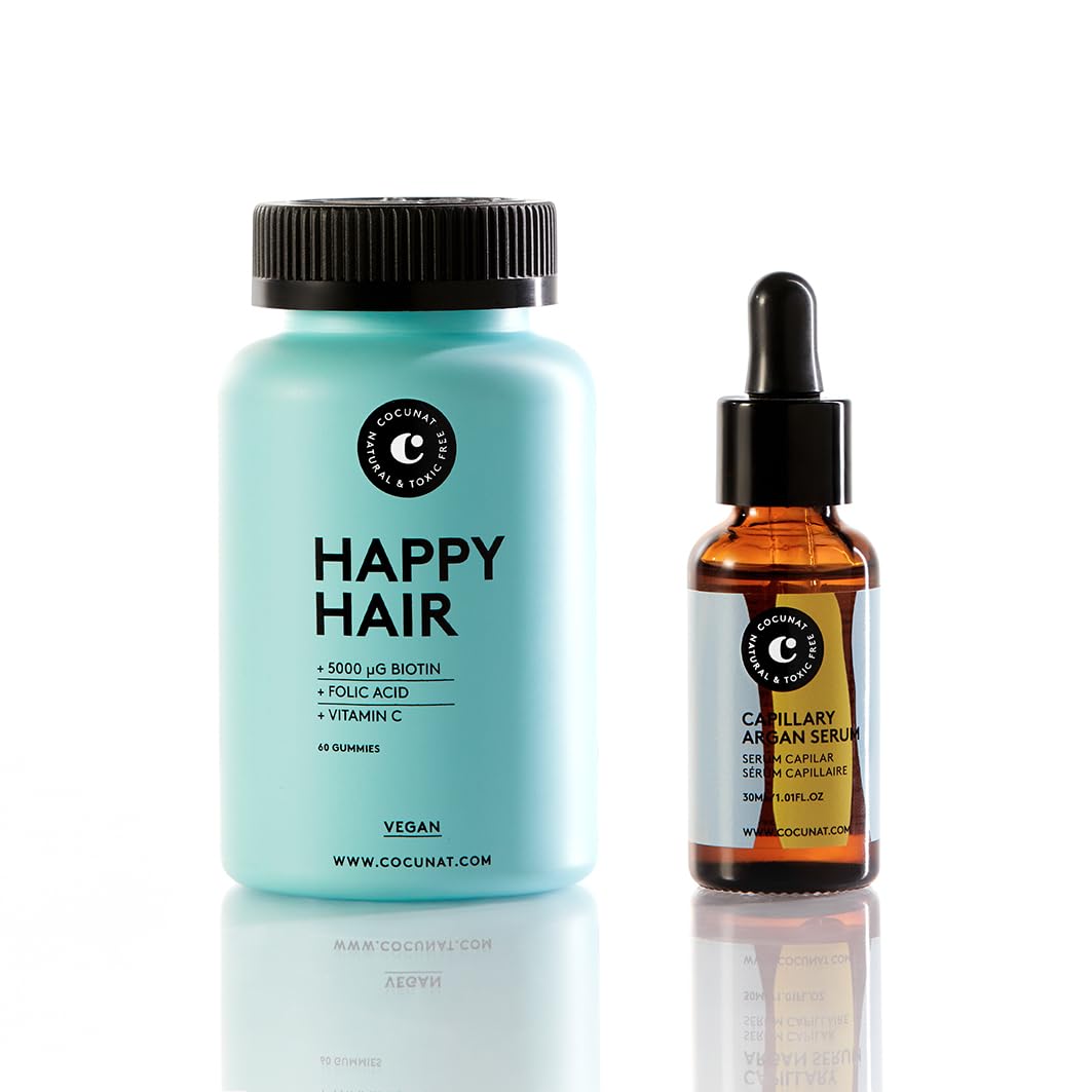 COCUNAT - Happy Hair + serum kapilarne - witaminy do włosów + naturalny olejek regenerujący - połączenie dla ochrony i wzmocnienia włosów