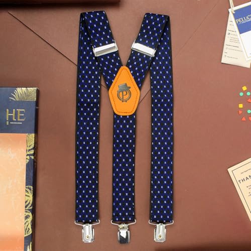 Image of Peluche Blue Lining Black Coloured 3.5cm Strap Width Elastic Suspenders for Men