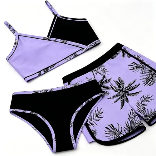 Image of Girls 3 Piece Bikini Bathing Suit Teen Girls Swimwear Sport Swimsuits with Shorts 9-16T