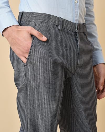 Image of Blackberrys Men's Polyester Blend Self-Design Slim Fit Casual Trousers