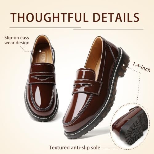 Image of Black Penny Loafers for Women, Shiny Comfortable Dress Work Shoes