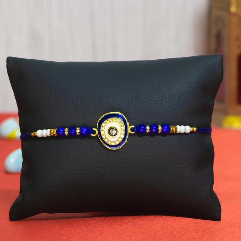 Image of Canton Rakhi With Chocolate Gift Combo, Pack of 3 Designer Rakhi For Brother With Chocolate Gift, Roli & Greeting Card (Design-5, Rakhi With Celebration)