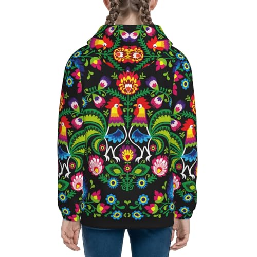 Roosters and Flowers Kid Hoodies Boys Zip Up Sweatshirts Girls Pullover with Pocket 5