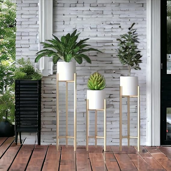 Modern Floor Flower Stands Planter for Living Room, Bedroom, Home Office, Kitchen, Hallway, Drying Room, Dressing Room, Hospital, Interior Work, and Home Decor | Indoor Plant Stand with Planter POTS (Set of 3 Pots) (B0D56PXKD5) Amazon Price History, Amazon Price Tracker
