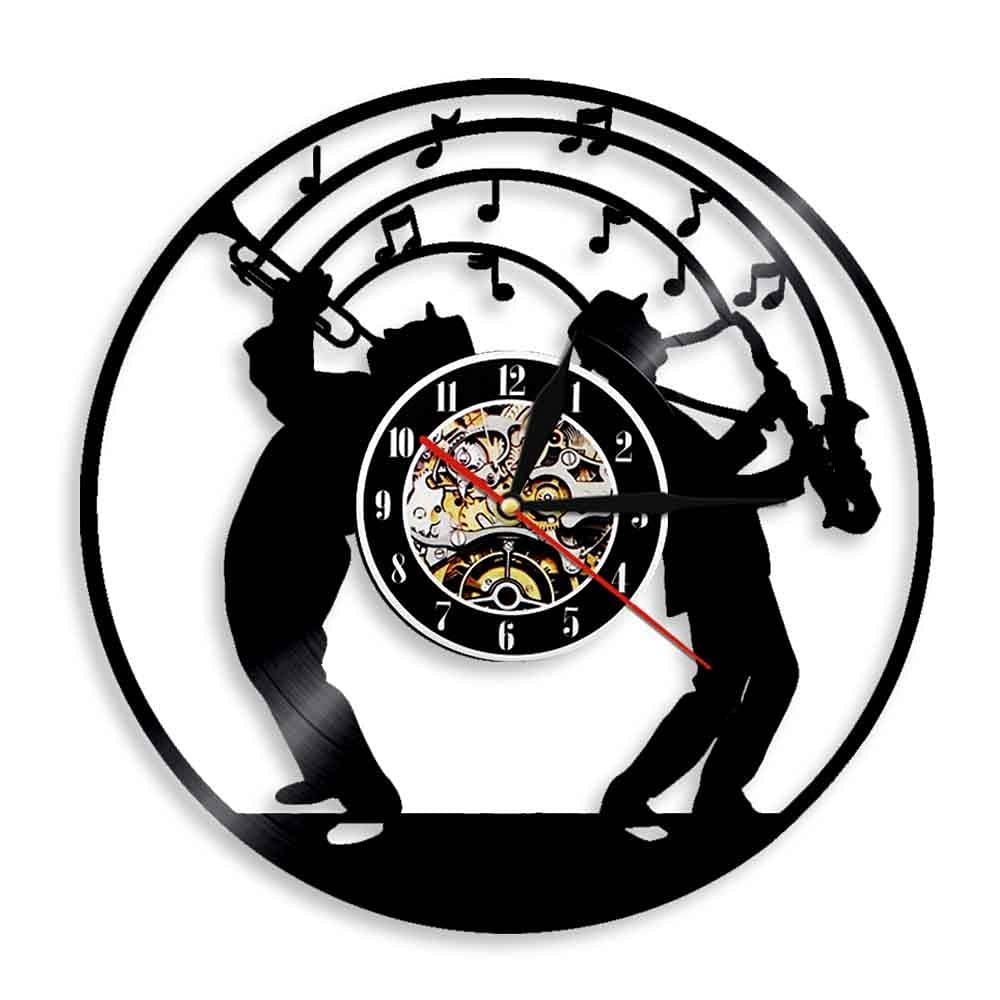 ELD Dia 30cm Jazz Musik Wanduhr mit LED-Licht Kunst Vinyl Schallplatte Saxophon Modernes Design Beleuchtet Stilles Uhrenarmband Liebhaber Geschenk Freunde Geschenk Fernbedienung Kunstuhren