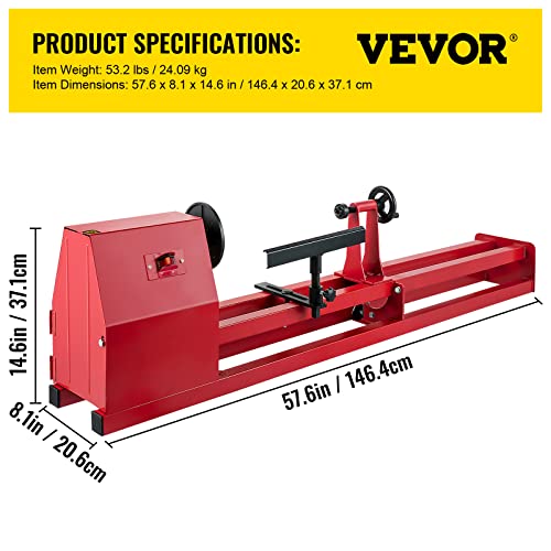 Vevor WOOD LATHE 14 Inch X 40", Power Wood Turning Lathe 1/2Hp 4 Speed 1100/1600/2300/3400Rpm thumb #6