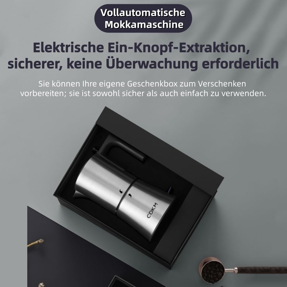 Espressokocher Elektrisch, Edelstahl Moka pot, One-Touch, 3-6 Tassen | Automatische Mokka-Kaffeemaschine, italienische Espressomaschine, Automatische Abschaltung, 340 ml Espressomaschine