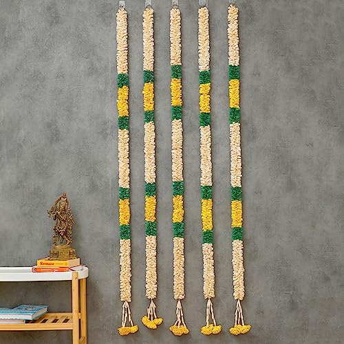 Yellow Lily Garlands Indian Decor | Artificial Solawood Garlands for Pooja Mandir & Wedding Decor | 5.5ft (Pack of 2)