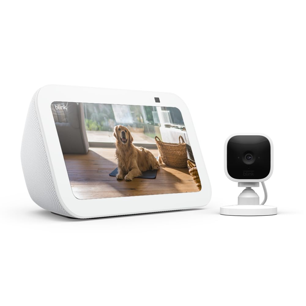 Amazon Echo Show 5 (newest model) with Blink Mini, Glacier White
