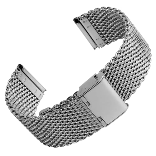 Image of DBLACK ''BONEZ'' Mesh Chain Stainless Steel Watch Belt, Ergonomic & Breathable Design Watch Strap / / For 08mm, 10mm, 12mm, 14mm, 16mm, 18mm, 20mm, or 22mm Watch Band (Silver, Choose Your Size)