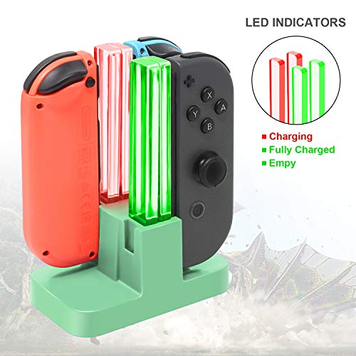Image of FASTSNAIL Switch Controller Charger for Nintendo Switch for JoyCons - Green | 4-in-1 Switch Controllers Charging Dock Station, Fast Charger Stand for Joycon 1 Accessories, LED Indicator, Charging Cable