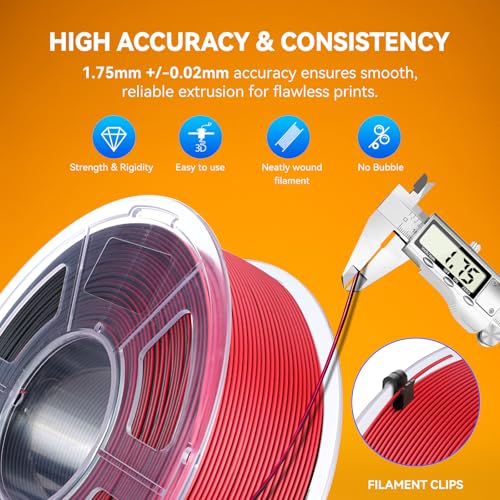 Image of JAYO Dual Color Matte PLA 3D Printer Filament 1.75mm, Black-Red Two-Tone PLA, Matte Finish Hides Layer Lines, ±0.02mm Accuracy, 1.1kg (2.42 lbs) Spool, Fit Most FDM Printers