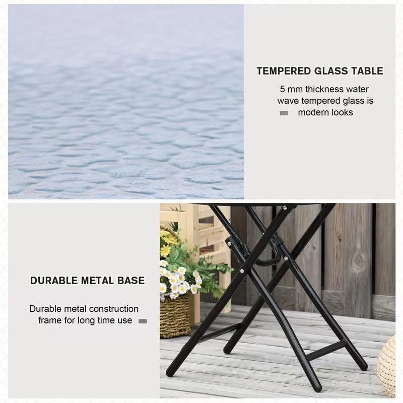 Divik Outdoor/Indoor Dining Table Tempered Glass Top - Balcony Decor, Garden Decor, Stylish Garden Accessory, Gardens Table, Outdoor Side Table for Patio (1Pcs) 4
