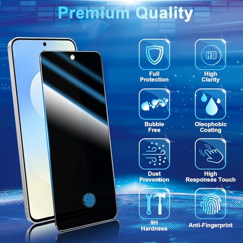 Image of 2+2 Pack Privacy Screen Protector Compatible with Galaxy S25 FE 5G - 2 Tempered Film + 2 Camera Lens Glass - High Clarity - Bubble Free - Anti-Spy Protection - Anti-Shatter