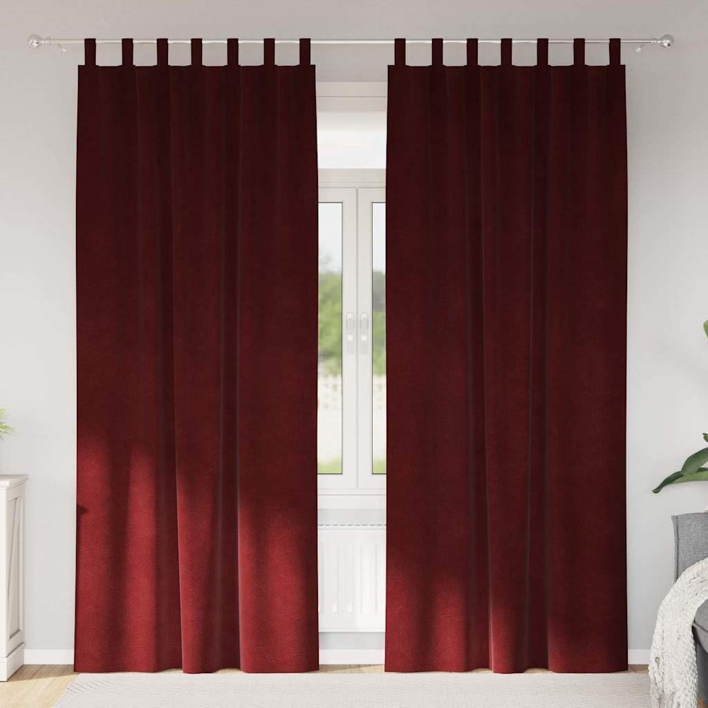 Zasłony zaciemniające, zestaw 2 sztuk, czerwone wino, 140 x 260 cm, aksamitne, nieprzejrzyste, termoizolacyjne, z pętelkami z materiału, do sypialni i salonu, 1,85 kg