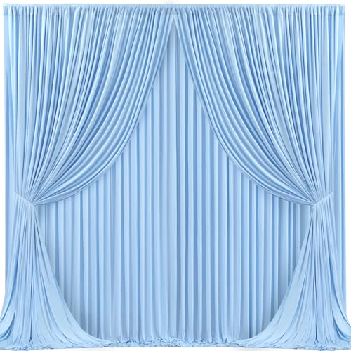 Image of 20x10ft Baby Blue Backdrop Curtain for Wedding Parties Wrinkle Free Fabric Light Blue Drapes Backdrop Decoration for Baby Shower Birthday Photography Decoration 4 Panels, 5ft x 10ft