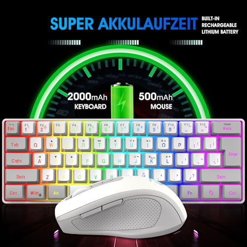 Image of Snpurdiri 2.4G Wireless Gaming Keyboard and Mouse Combo, Include Mini 60% Mechanical Feel RGB Backlit Keyboard, Ergonomic Vertical Feel Small Wireless Mouse(Grey and White)